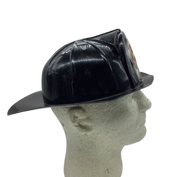Vtg Firefighter Helmet Hat Toy Black OFPE Trademark Kid Size Small Adjustable - Picture 6 of 7